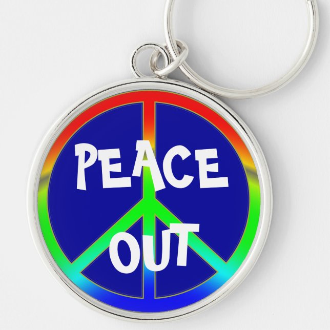 Groovy Peace Out Sign Keychain (Front)