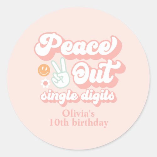 Groovy Peace Out Single Digits 10th Birthday Classic Round Sticker