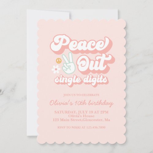 Groovy Peace Out Single Digits 10th Birthday Invit Invitation