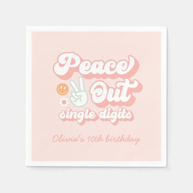 Groovy Peace Out Single Digits 10th Birthday Napkins (Front)