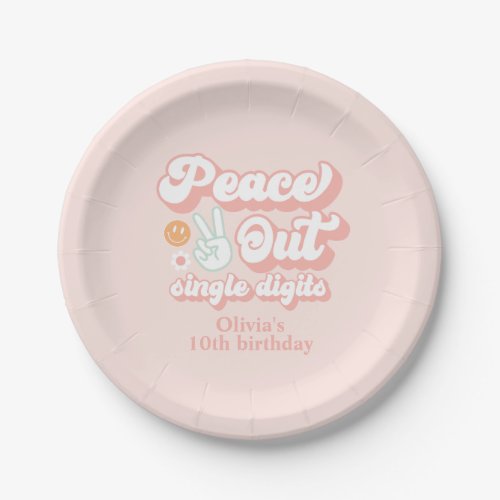Groovy Peace Out Single Digits 10th Birthday Paper Plates
