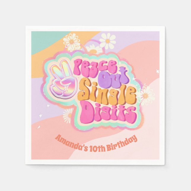 Groovy Peace Out Single Digits 10th Napkins (Front)