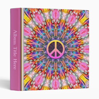 Groovy Peace Psychedelic Pink Kaleidoscope 3 Ring Binder