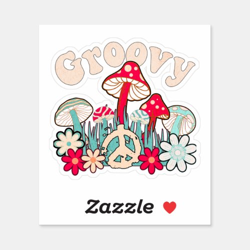 Groovy Peace Retro Mushrooms  Sticker