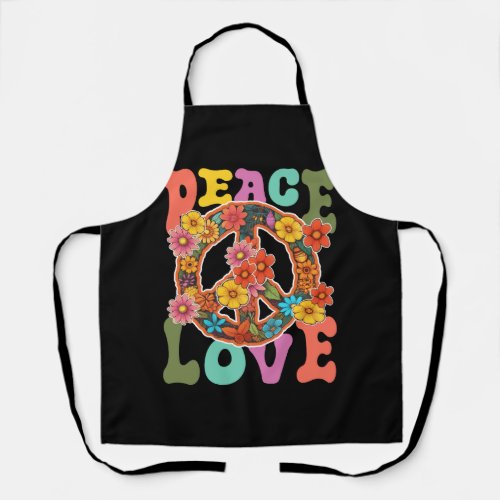 Groovy Peace Sign Love 60S 70S Hippie Costume Flow Apron