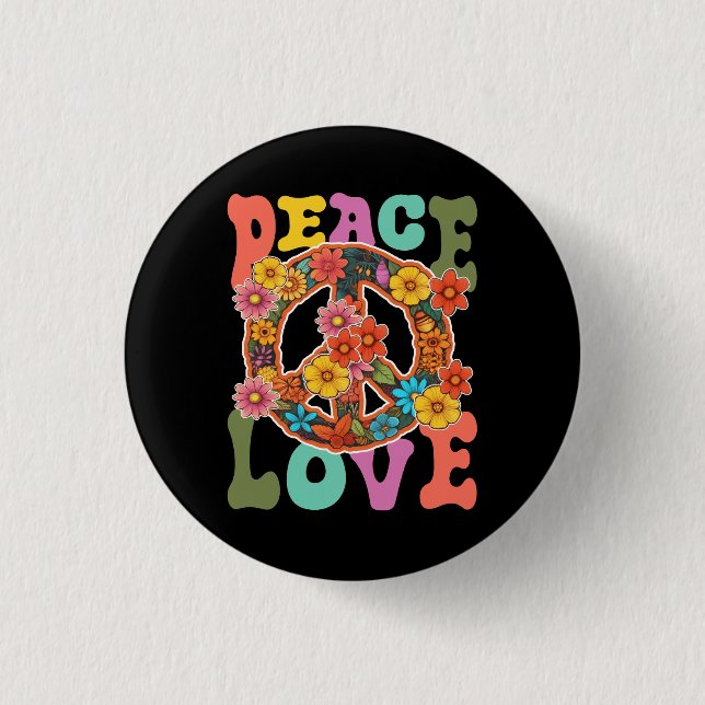 Groovy Peace Sign Love 60S 70S Hippie Costume Flow Button (Front)