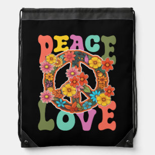 Groovy Peace Sign Love 60S 70S Hippie Costume Flow Drawstring Bag