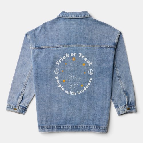 Groovy Peace Sign Skeleton Treat People With Kindn Denim Jacket