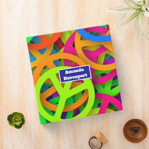 Groovy Peace Signs Rainbow Pattern 3 Ring Binder