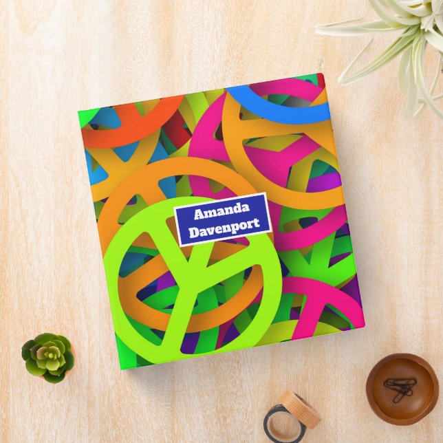 Groovy Peace Signs Rainbow Pattern 3 Ring Binder (In Situ)