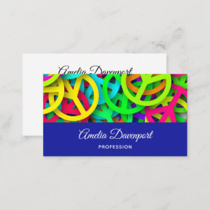 Groovy Peace Signs Rainbow Pattern Business Card