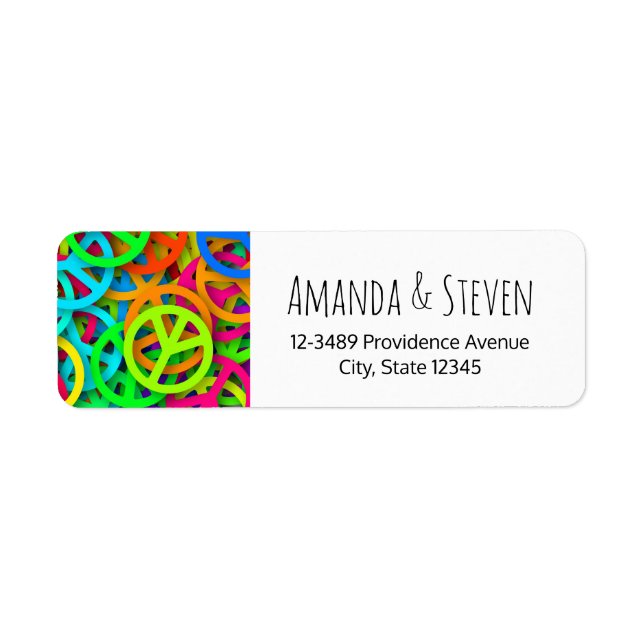 Groovy Peace Signs Rainbow Pattern Label (Front)