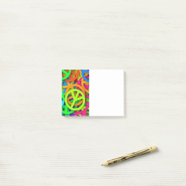 Groovy Peace Signs Rainbow Pattern Post-it Notes (On Desk)