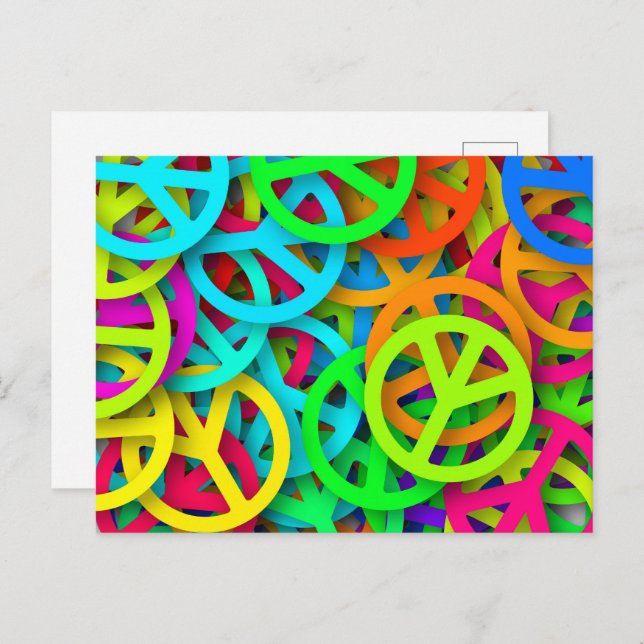 Groovy Peace Signs Rainbow Pattern Postcard (Front/Back)