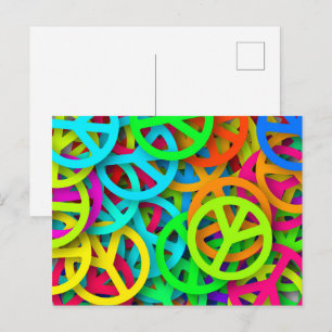 Groovy Peace Signs Rainbow Pattern Postcard