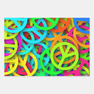 Groovy Peace Signs Rainbow Pattern Wrapping Paper Sheets