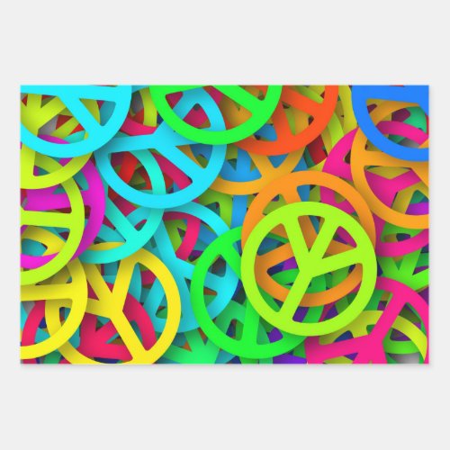 Groovy Peace Signs Rainbow Pattern Wrapping Paper Sheets