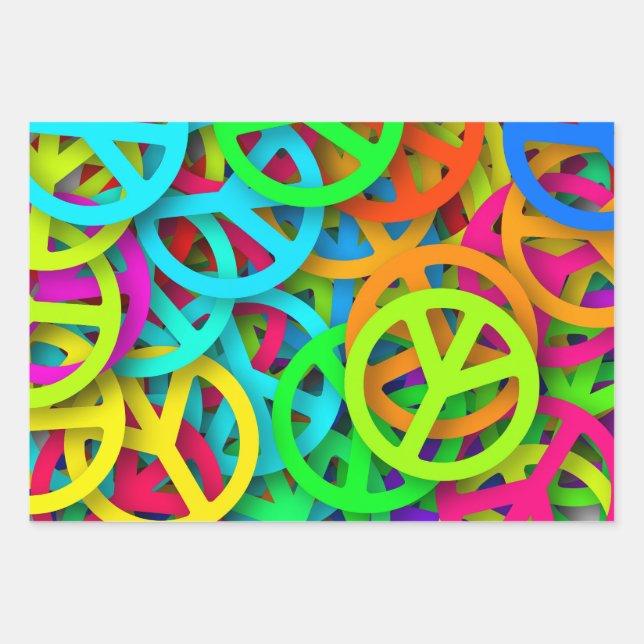 Groovy Peace Signs Rainbow Pattern Wrapping Paper Sheets (Front 3)