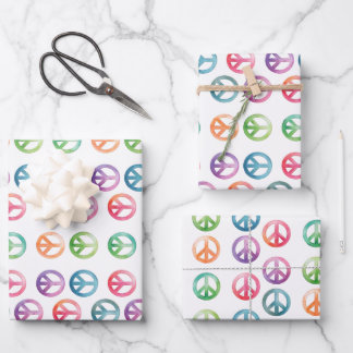 Groovy peace signs watercolor style hippie love wrapping paper sheets