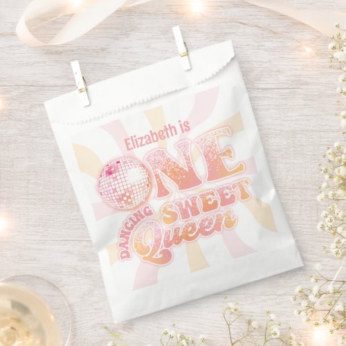 Groovy Peach Pink disco Dancing Queen 1st Birthday Favor Bag