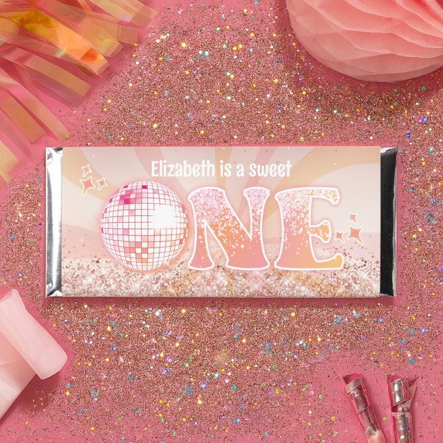 Groovy Peach Pink Disco Dancing Queen 1st Birthday Hershey Bar Favors (Groovy Peach Pink Disco Dancing Queen 1st Birthday Hershey Bar Favors #dancingqueenbirthday)