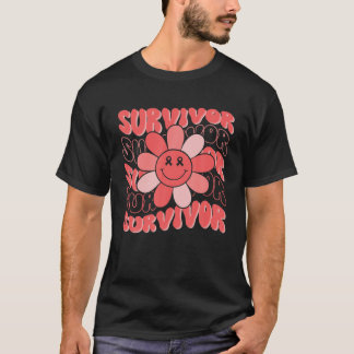 Groovy Peach Ribbon I'm A Survivor Uterine Cancer T-Shirt