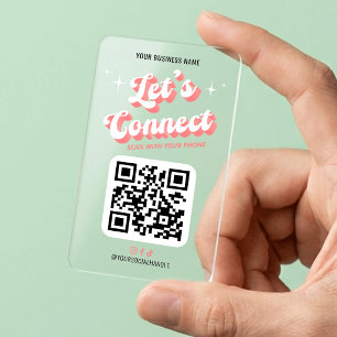 Groovy Peach Trendy Let's Connect Socials QR Code Clear Business Cards