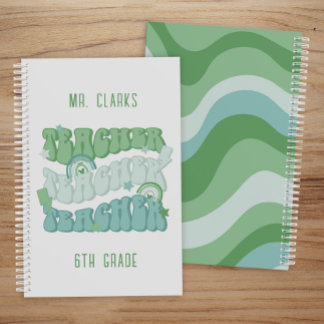 Groovy Personalized Green Retro Cute Teacher Planner