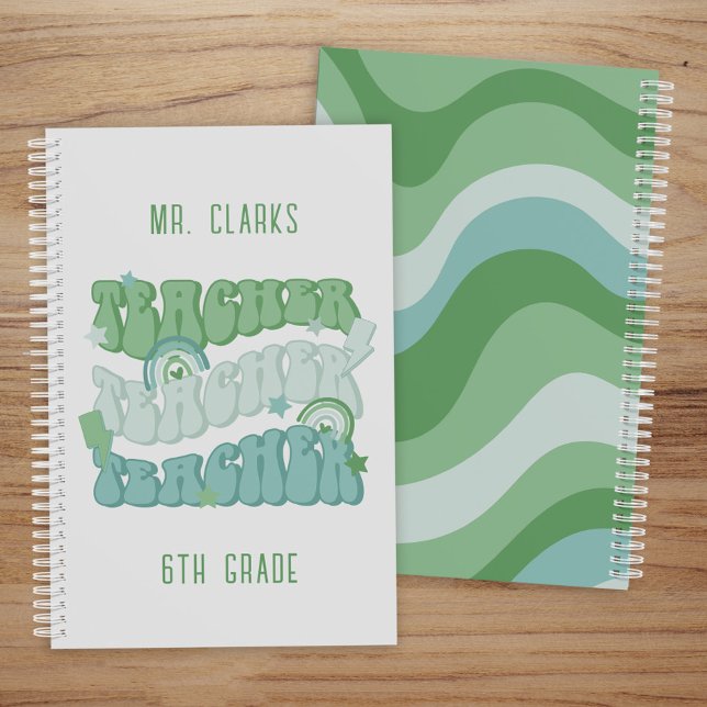 Groovy Personalized Green Retro Cute Teacher Planner (Creator Uploaded)