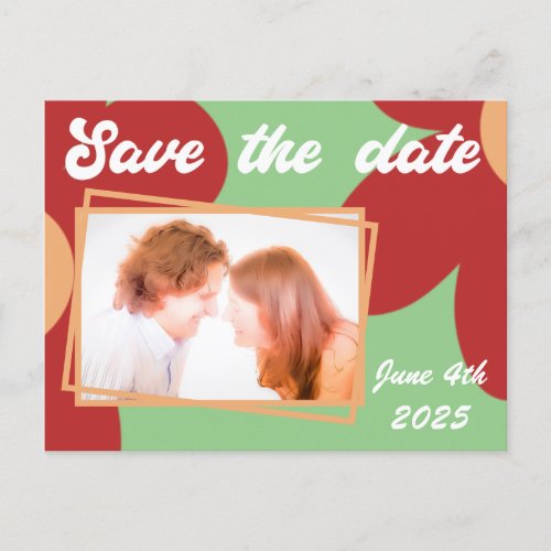 Groovy photo 70s hippie flower Save the date Announcement Postcard