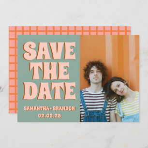 Groovy Photo Blue Pink Red Funky  Save The Date