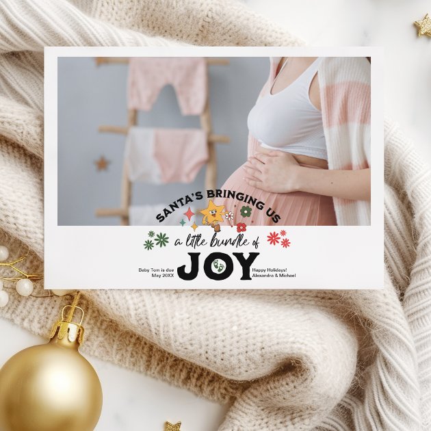 Pregnancy christmas card - Pink Dramatic personalized gifts for you Groovy photo christmas pregnancy announcement
