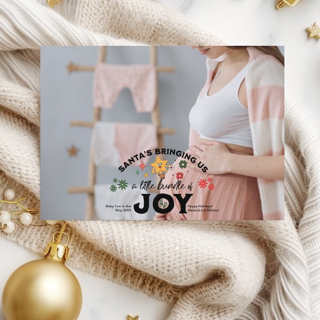Pregnancy christmas card - Pink Dramatic personalized gifts for you Groovy photo christmas pregnancy announcement