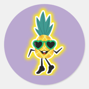 Groovy Pineapple Vibes – Cool Fruit Cartoon Classic Round Sticker