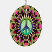 Groovy Pink Alien Peace Sign Ornament (Right)
