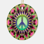 Groovy Pink Alien Peace Sign Ornament (Left)