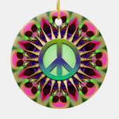 Groovy Pink Alien Peace Sign Ornament (Back)