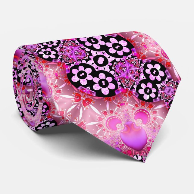 Groovy Pink and Black Fractal Neck Tie (Rolled)