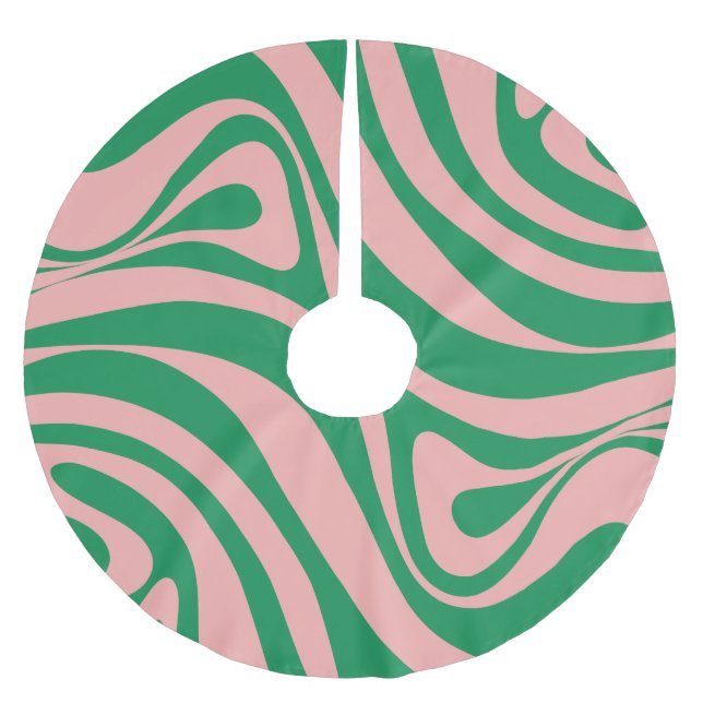 Groovy Pink and Green Retro Swirls Brushed Polyester Tree Skirt (Front)