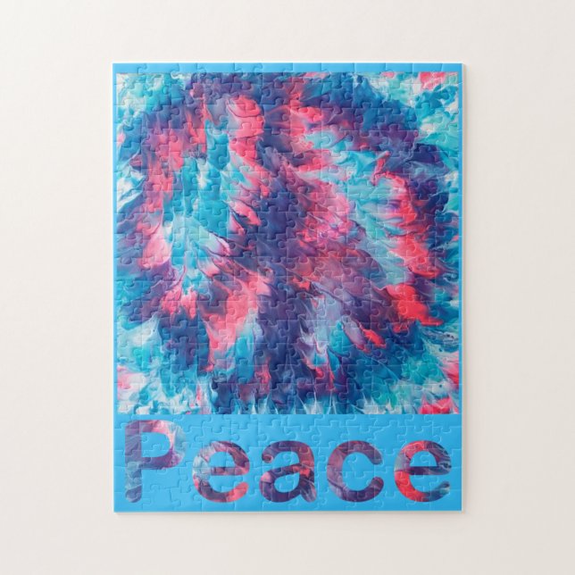 Groovy Pink Blue Purple Blends Peace Sign Puzzles (Vertical)