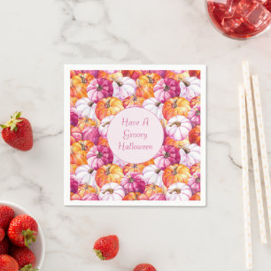 Groovy Pink Blush Orange Halloween Pumpkins Napkins