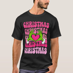 Groovy Pink Christmas Xmas Heart Women Girls Kids T-Shirt