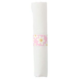 Groovy Pink Daisy Napkin Bands – Retro Boho 1st Bi