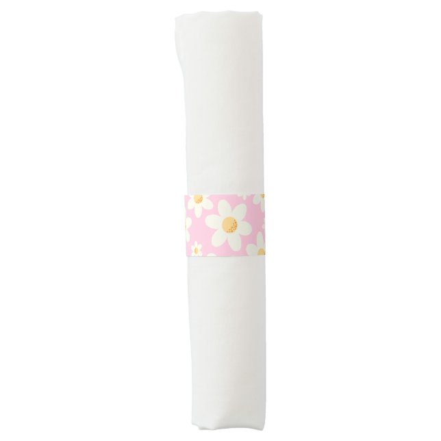 Groovy Pink Daisy Napkin Bands – Retro Boho 1st Bi (Front)