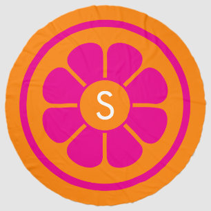 Groovy Pink Daisy with Custom Orange Monogram Beach Towel