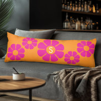Groovy Pink Daisy with Custom Orange Monogram