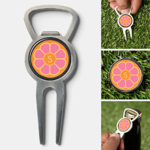 Groovy Pink Daisy with Custom Orange Monogram Divot Tool