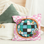 Groovy Pink Disco Ball 60s Hippie Retro Checkered Throw Pillow<br><div class="desc">Let the flower power shine! This groovy throw pillow explodes with a dazzling floral disco ball at its center. Each facet is a different kind of blooming beauty, reflecting a kaleidoscope of colors. Set against a playful backdrop of pink checkered squares, this pillow is guaranteed to bring a touch of...</div>