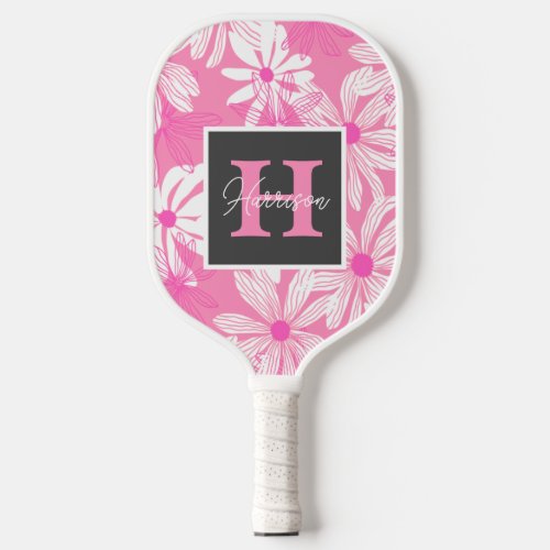 Groovy pink floral Monogram  Name Personalized  Pickleball Paddle