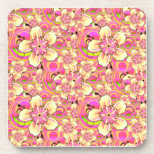 groovy pink flower pattern beverage coaster